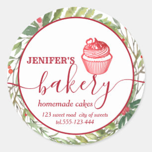 Holiday botanical holly berry cupcake chef bakery classic round sticker
