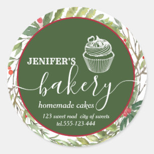 Holiday botanical holly berry cupcake chef bakery classic round sticker