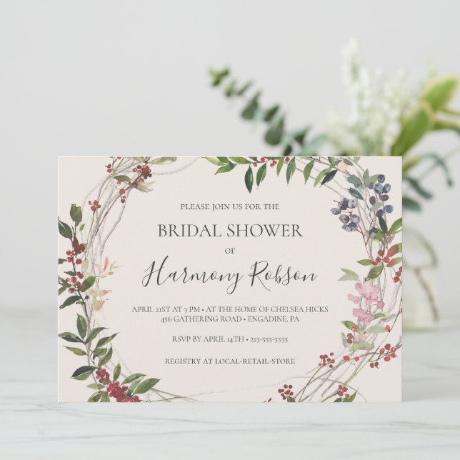 Holiday Botanical | Ivory Horizontal Bridal Shower Invitation (Standing Front)