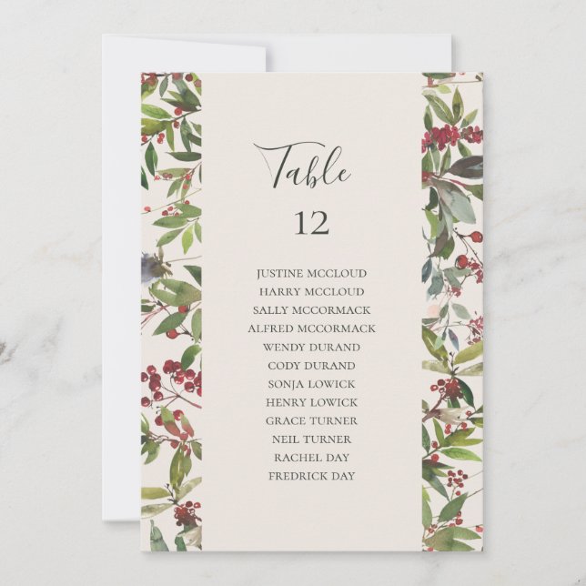 Holiday Botanical Ivory Table Number Seating Chart (Front)