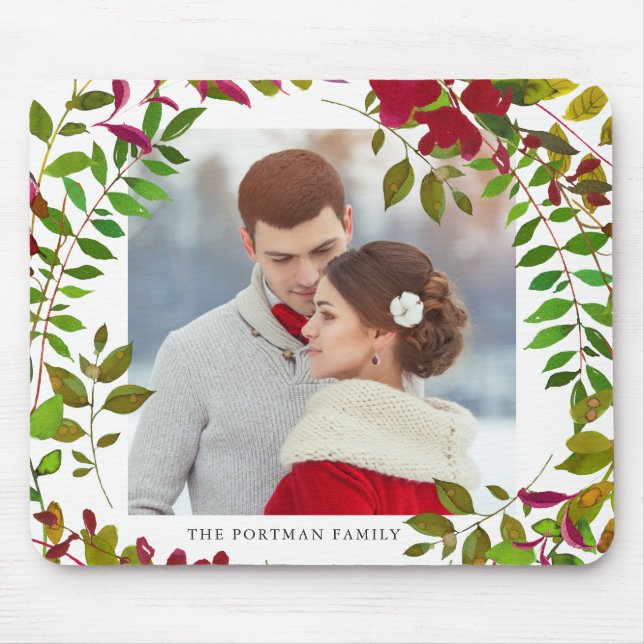Holiday Botanical Photo and Name Mousepad (Front)