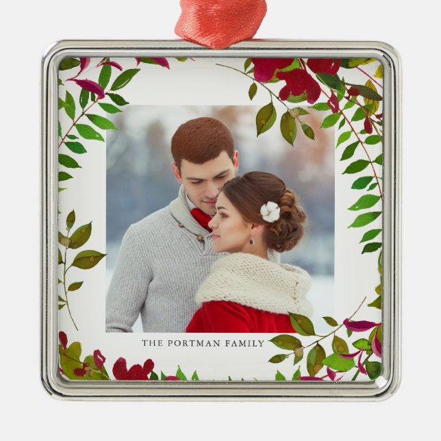 Holiday Botanical Photo and Name Ornament (Front)