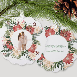 Holiday Botanical Poinsettia Photo Christmas Tree Decoration Card