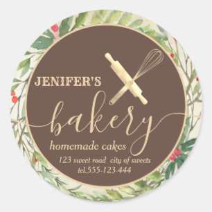 Holiday botanical rolling pin & whisk chef bakery  classic round sticker