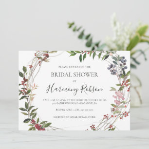 Holiday Botanical   White Horizontal Bridal Shower Invitation