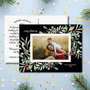 Holiday Botanicals Family Photo Elegant Black Postcard