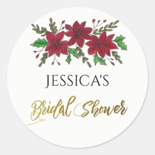 Holiday Bouquet Bridal Shower Name Classic Round Sticker