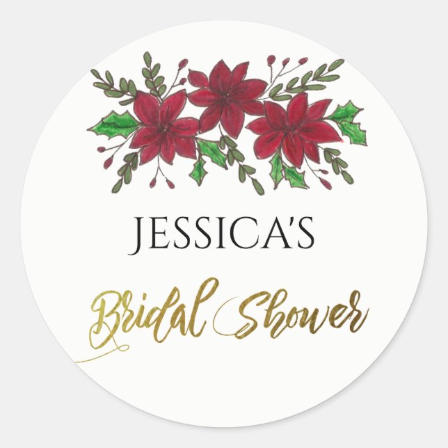 Holiday Bouquet Bridal Shower Name Classic Round Sticker (Front)