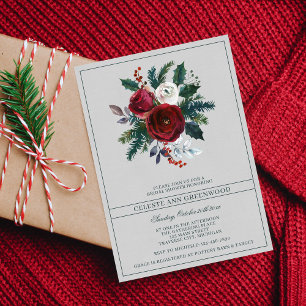 Holiday Bouquet Evergreen Floral Bridal Shower Invitation