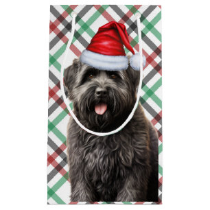 Holiday Bouvier and Festive Plaid Christmas Small Gift Bag