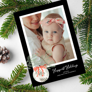 Holiday Bow and Ornament Photo Holiday Card