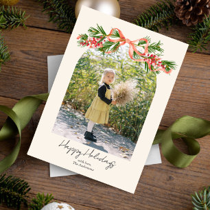 Holiday Bow Arched Photo Holiday Card