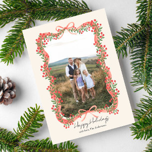 Holiday Bow Wavy Frame Photo Holiday Card