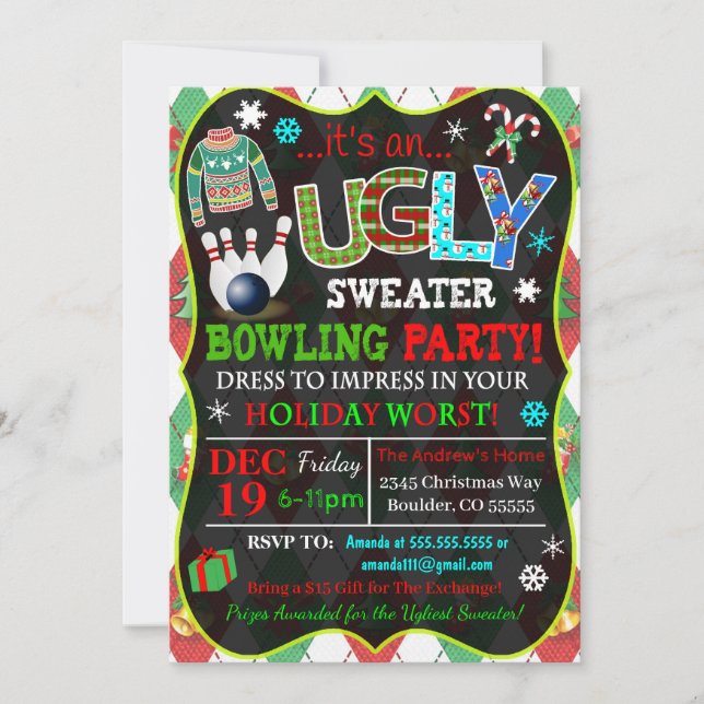Holiday Bowling Party Invitation (Front)