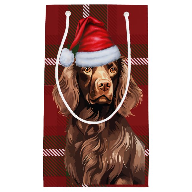 Holiday Boykin Spaniel Dog Red Plaid Christmas Small Gift Bag (Front)