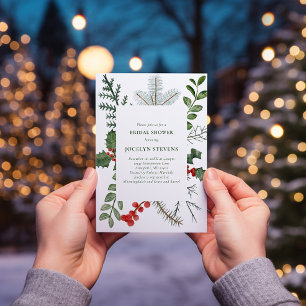 Holiday Bridal Shower Invitation, Christmas Wreath Card