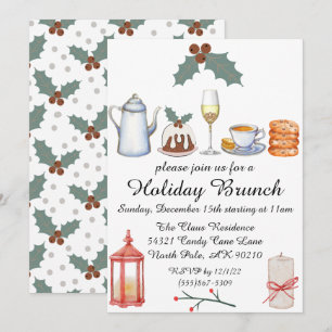 Holiday Brunch Christmas Holly Cute Invitation