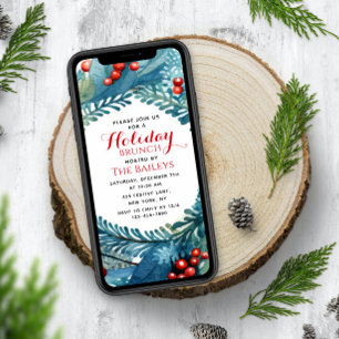 Holiday Brunch Elegant Christmas Floral Wreath Invitation