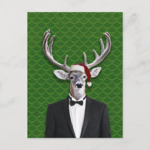 Holiday Buck In Santa Hat and Tuxedo Postcard