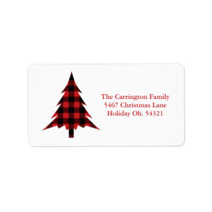 Holiday Buffalo Check Christmas Tree Address Label