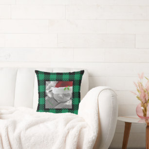 Holiday Buffalo Plaid Keepsake Photo Green Black  Cushion