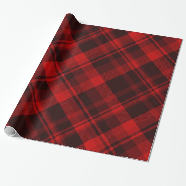 Holiday Buffalo Plaid Red Black Tartan Wrapping Paper (Unrolled)