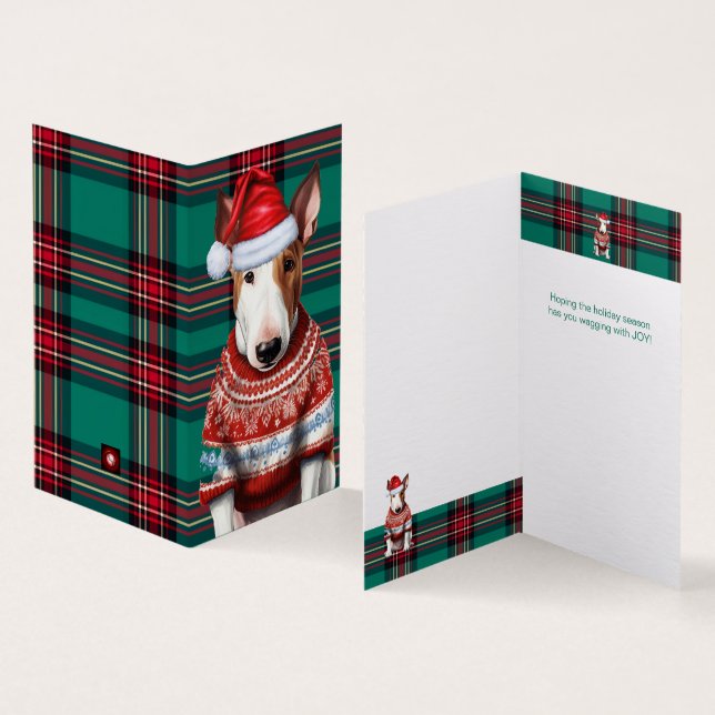 Holiday Bull Terrier Dog Red Green Plaid Christmas (Inside and Outside)