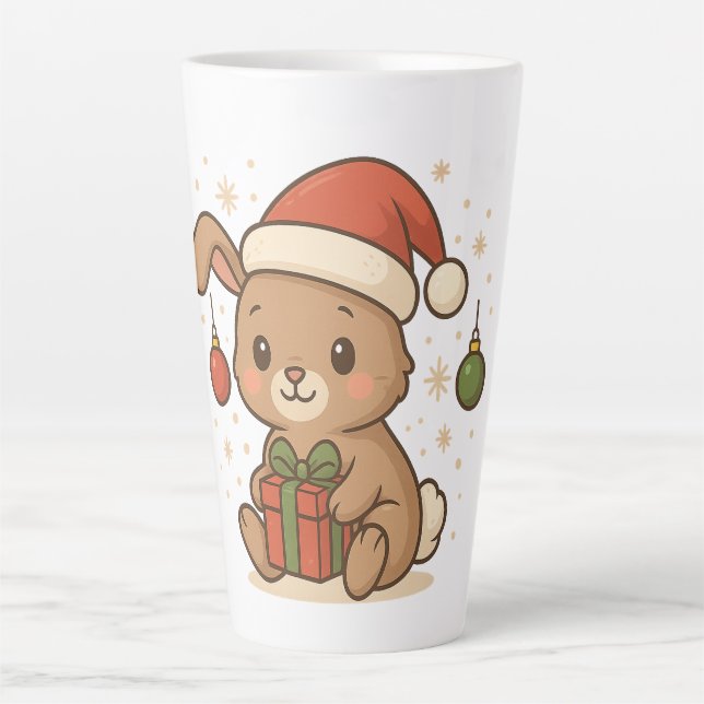 Holiday Bunny in Santa Hat Latte Mug (Front)