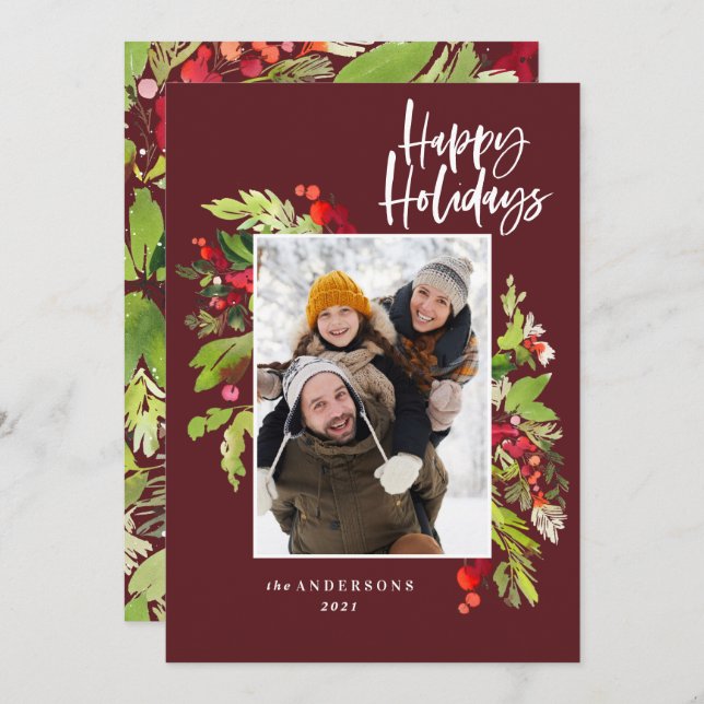 Holiday burgundy foliage traditional rustic photo (Front/Back)