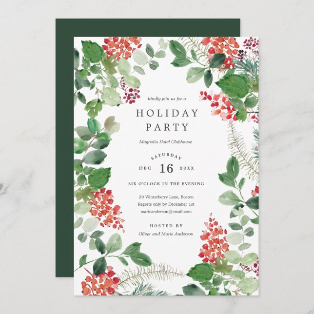 Holiday Bushes Party Invitation (Front/Back)