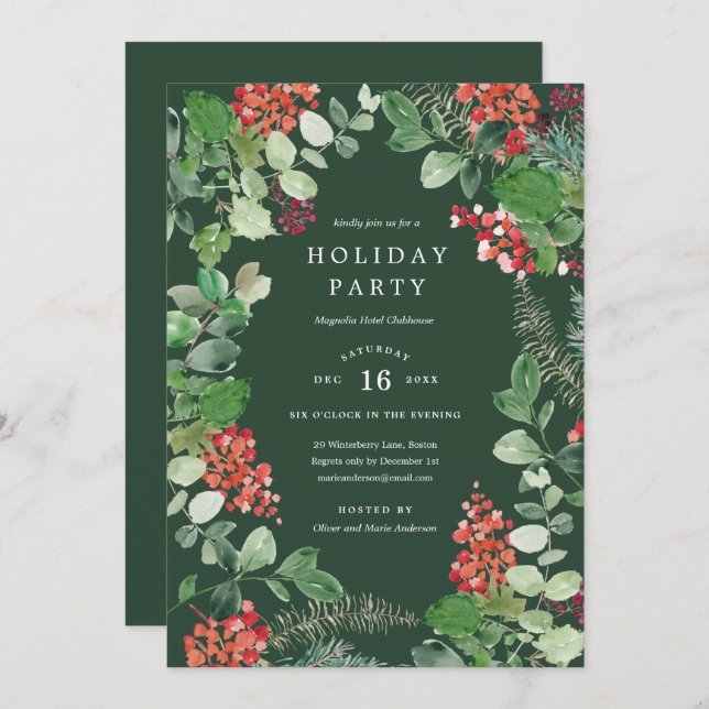 Holiday Bushes Party Invitation (Front/Back)
