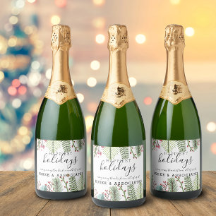 Holiday Business Foliage Christmas Sparkling Wine Label