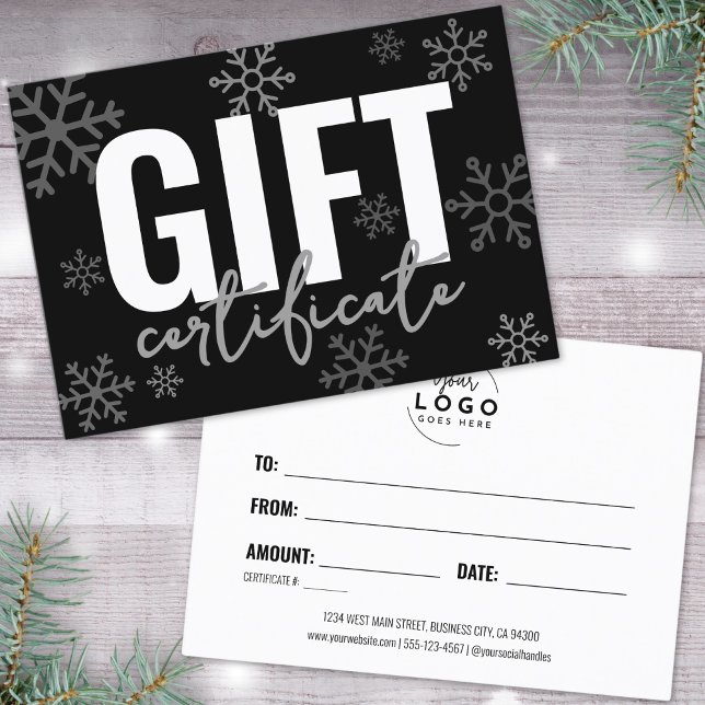 Holiday Business Gift Certificate (Logo Modern Script Business Gift Certificate)