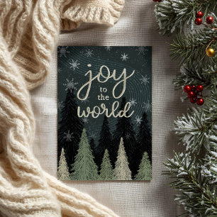Holiday Business Joy to the World Trees Snowflakes Card