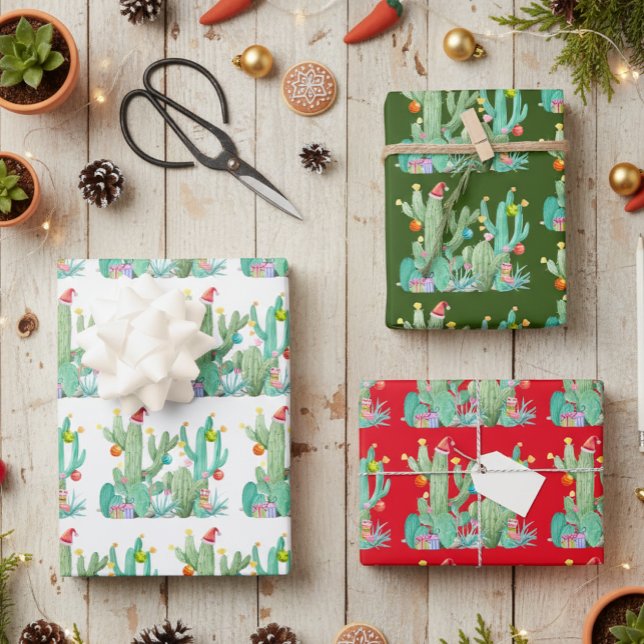 Holiday Cactus Cacti Desert  Christmas Wrapping Paper Sheet (Creator Uploaded)