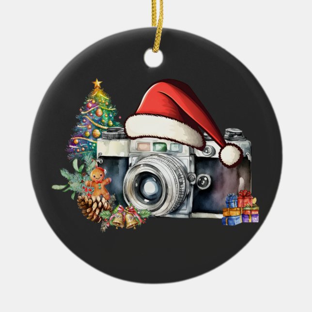 Holiday Camera Photographer Card Ceramic Ornament (Front)