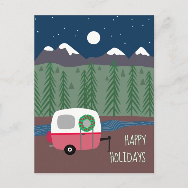 Holiday Camper Trailer in the Mountains Postcard (Front)