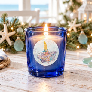 Holiday Candle with Seashells & Coral Classic Round Sticker