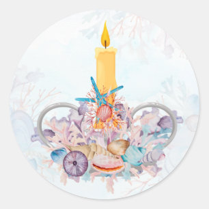 Holiday Candle with Seashells & Coral Classic Round Sticker