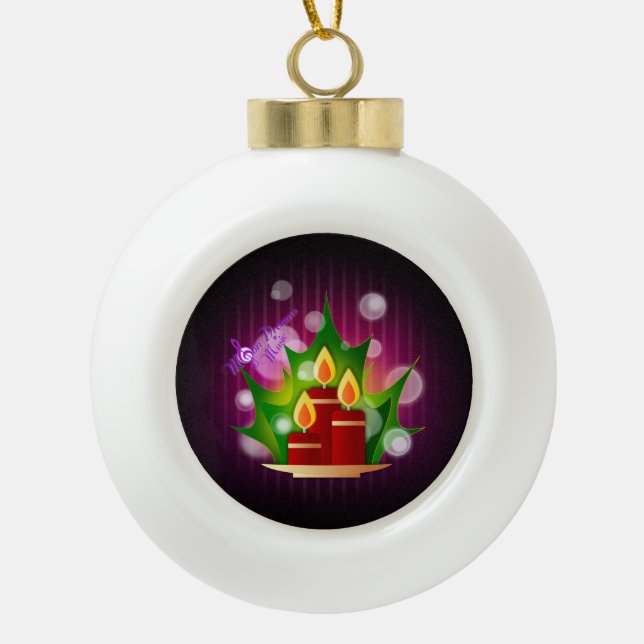 Holiday Candlelight Plum Ceramic Ball Ornament (Front)