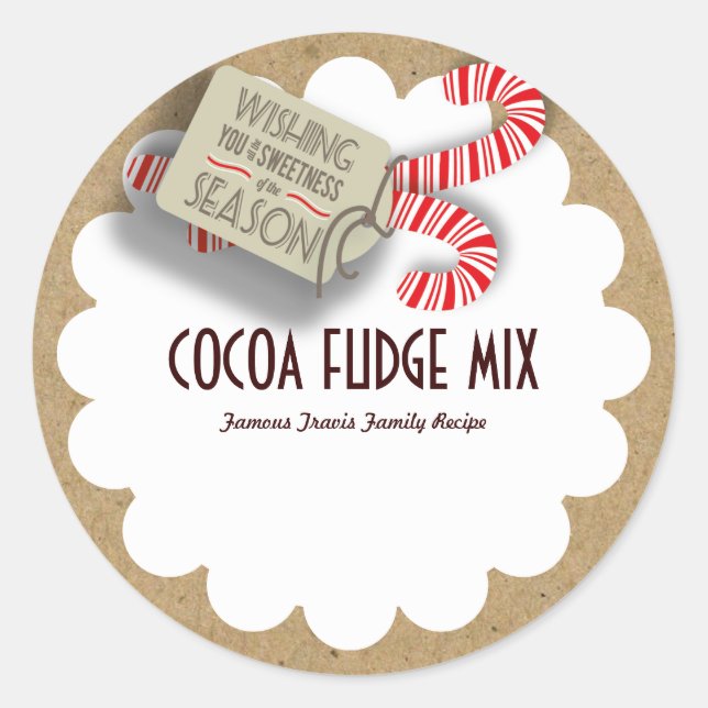 Holiday Candy Cane Craft Paper Gift Label (Front)