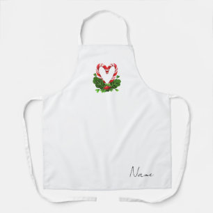 Holiday Candy Cane Heart Modern Custom Name Apron