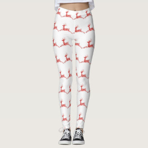 Holiday Candy Cane Reindeer on white Leggings