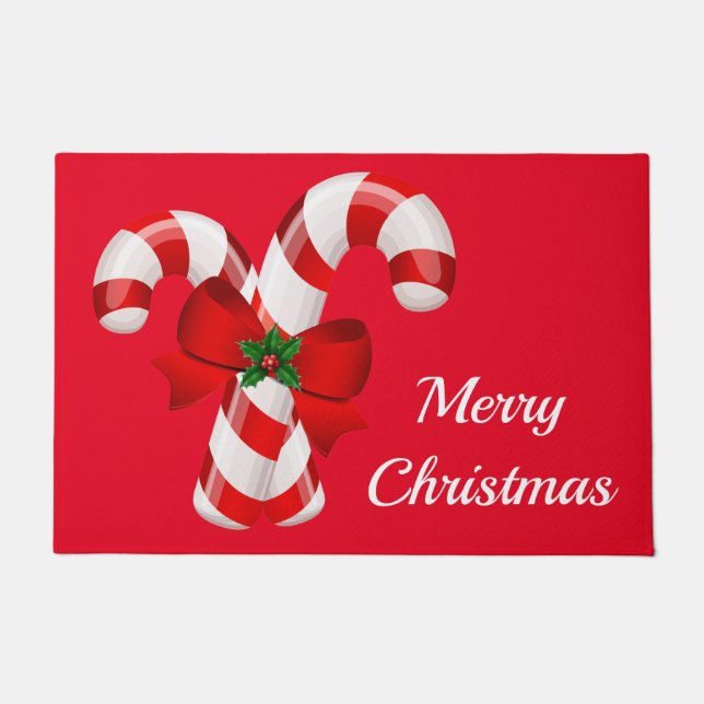 Holiday Candy Canes Christmas Doormat (Front)