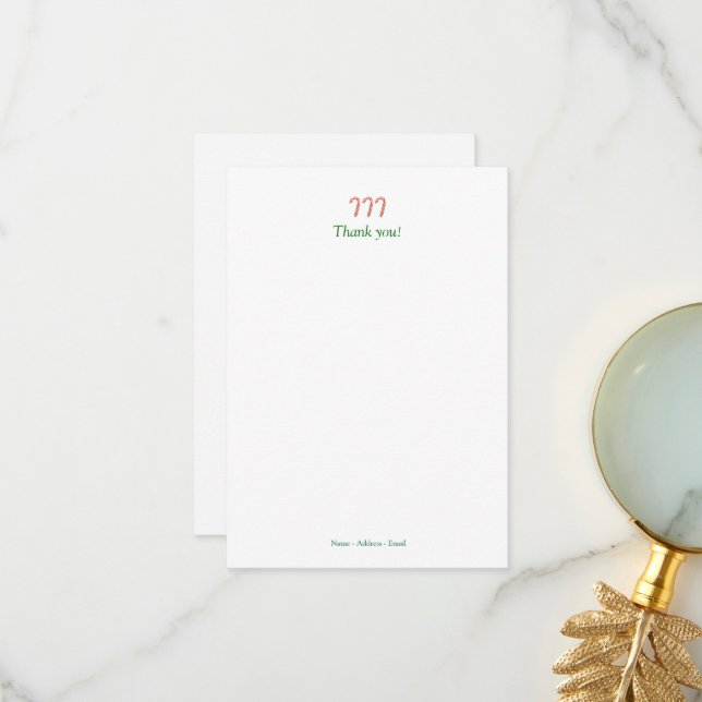 Holiday Candy Canes Thank You Note Card (Front/Back In Situ)
