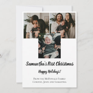 Holiday card baby's first Christmas 3 photo name