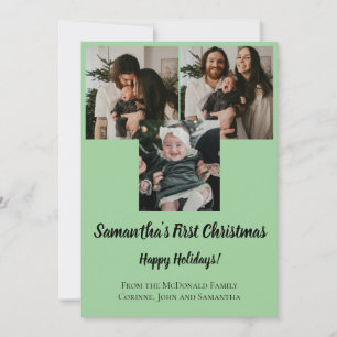 Holiday card baby's first Christmas 3 photo name