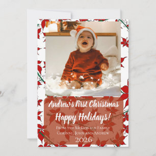 Holiday card floral baby's first Christmas custom