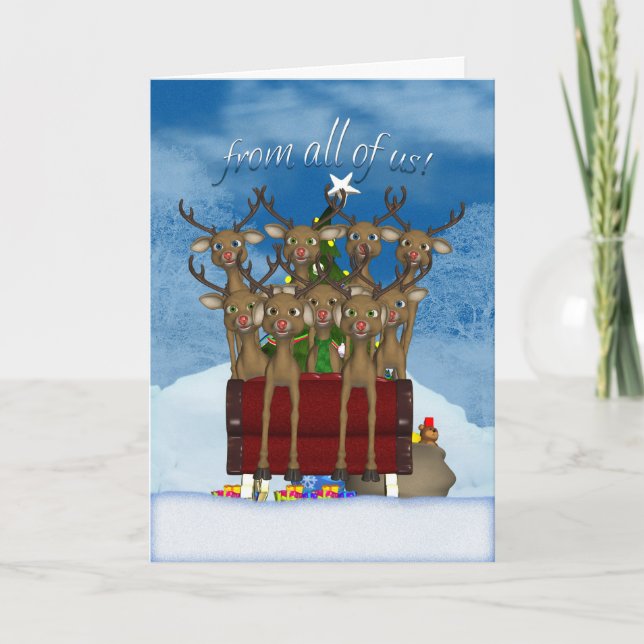 Holiday Card From All Of Us - Reindeer In Sleigh (Front)