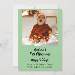 Holiday card minimal baby's first Christmas green